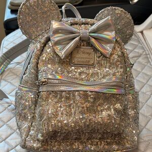 Disney Loungefly Iridescent Silver Sequin Backpack